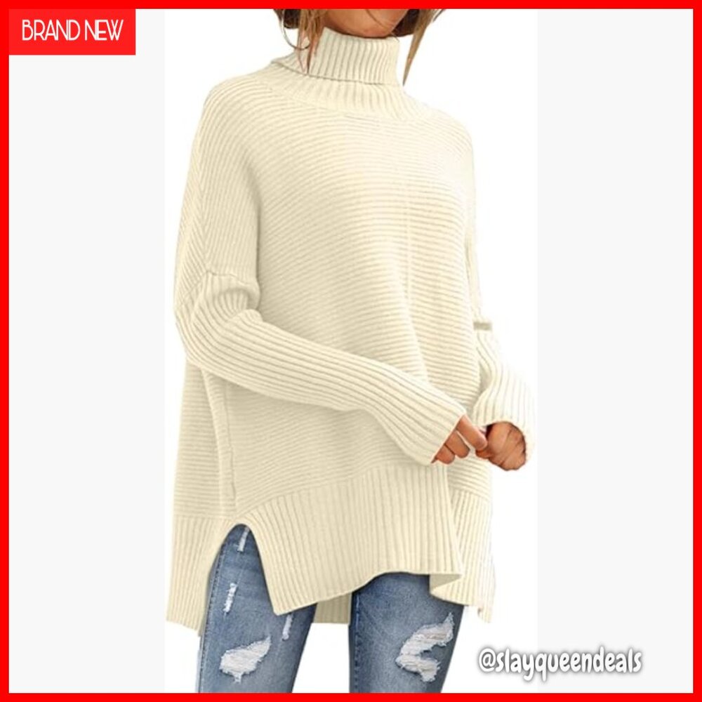 Oversized Turtleneck Sweater Chunky Knit Pullover Long Sleeve Tunic